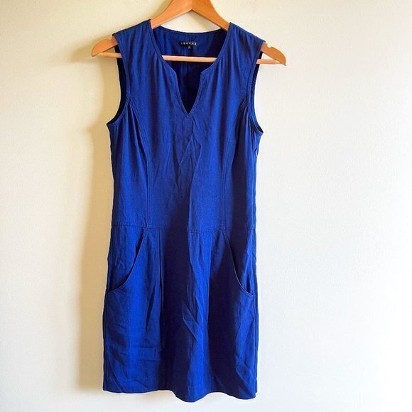 Theory Adalize Habitat Notch V Neck Pockets Shift Dress Size 2 Sleeveles… - Picture 5 of 11